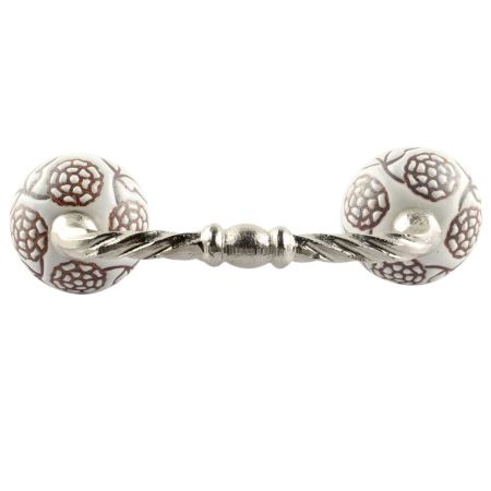 White With Brown Marigold Etched Ceramic Cut Bridge Handle Online